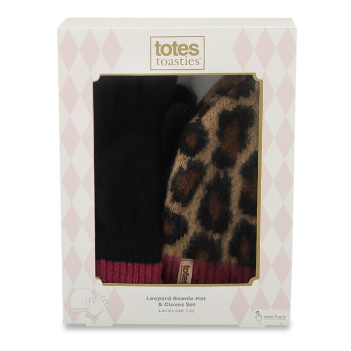 totes toasties® Ladies Cable Hat & Glove Gift Set Leopard / Black Mix Extra Image 7